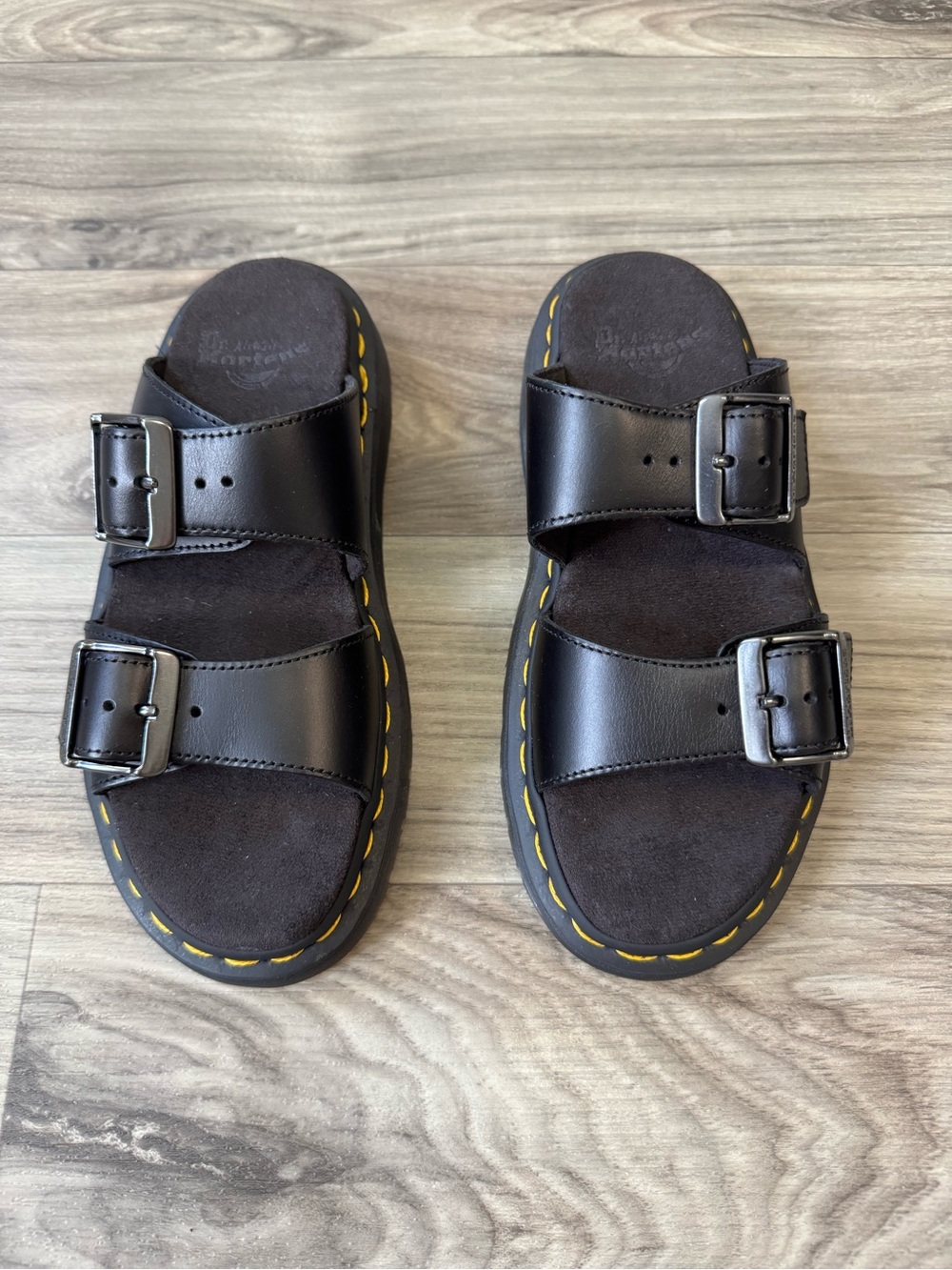 Dr. Martens Josef Leather Buckle Slides in Black Size 37